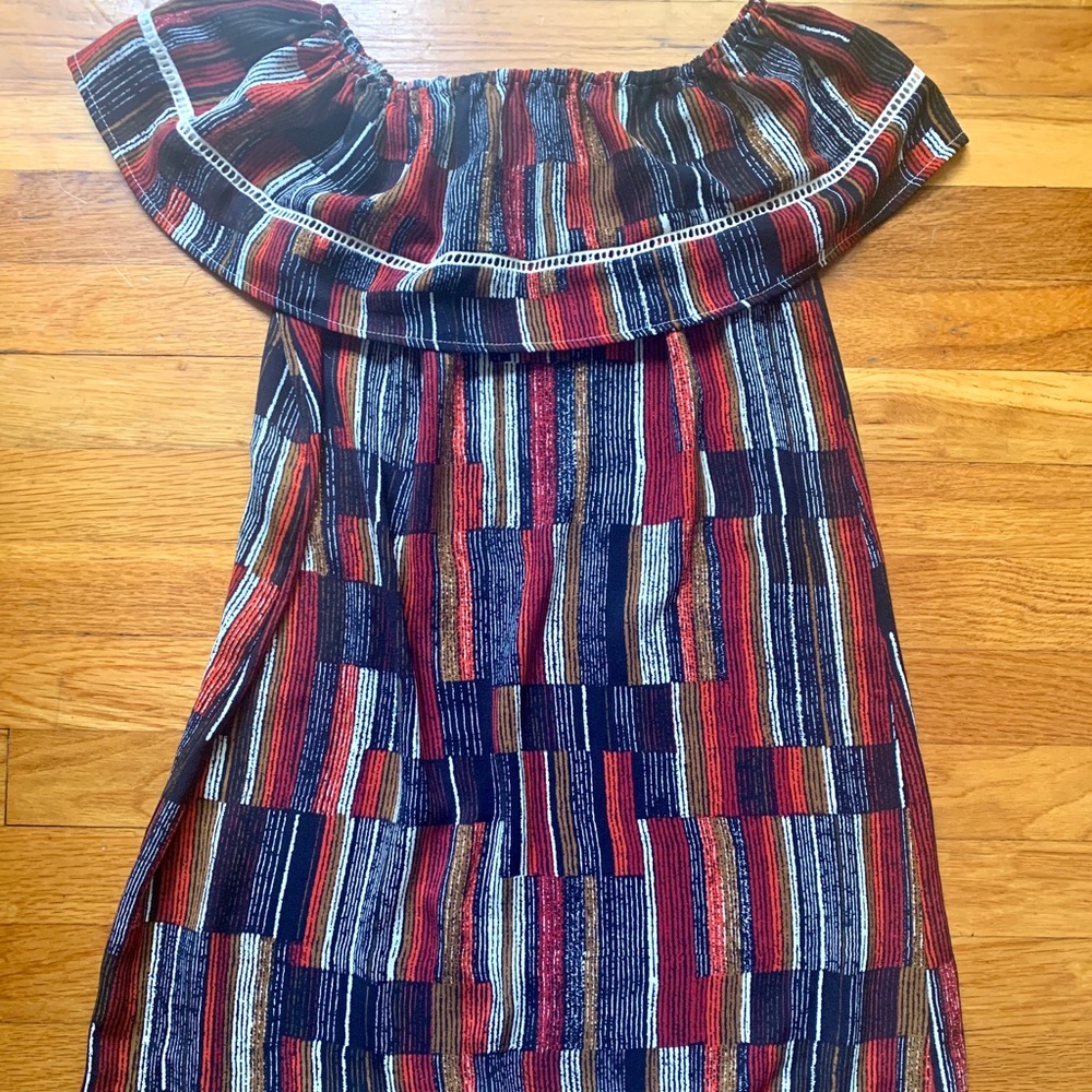 Red & Blue Short Off the shoulder Dress